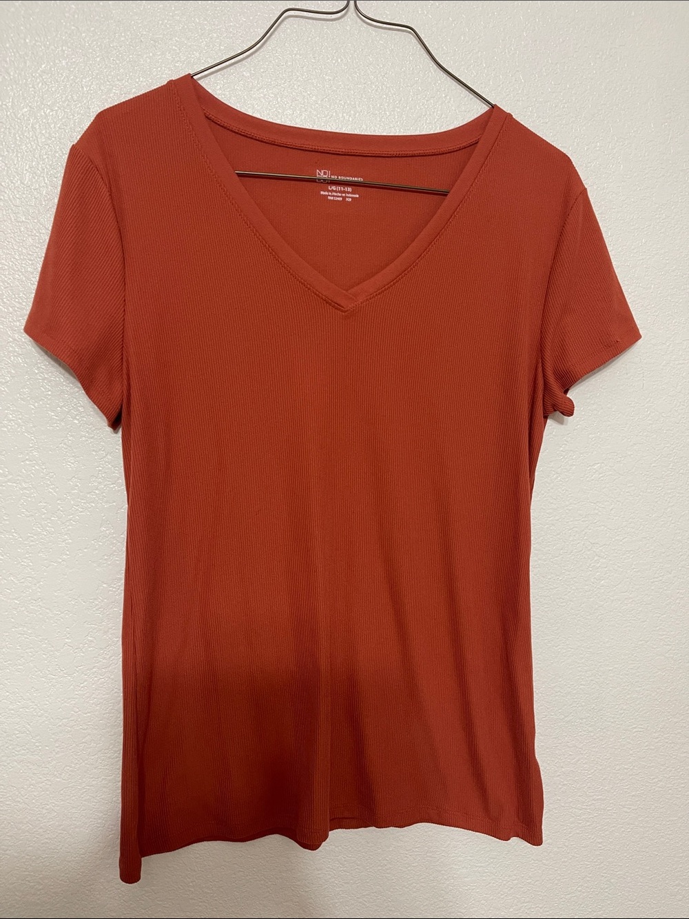 No Boundaries Women's Short Sleeve V-Neck Tee - Burnt Orange